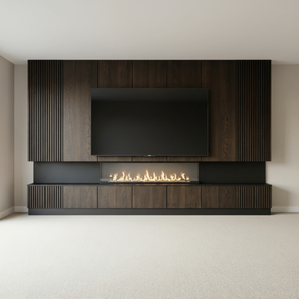 Cinewall 420cm Donker gerookt eiken + Elektrische Haard 183cm